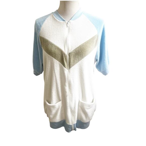 Jantzen Women’s Vintage Retro Track Jacket Short Sleeve Size Large Terry Cloth - Picture 1 of 13